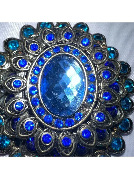 Blue Crystal Flower Pendant Necklace Jewelry Antique Style - Picture 2 of 3